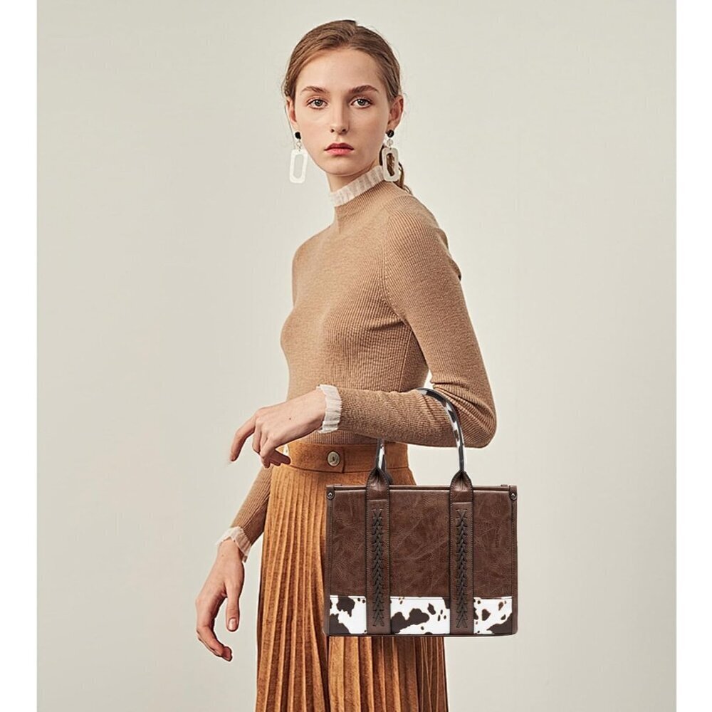 Women’s Coffee Crocodile Pattern Satchel Set | Stylish Tote & Purse Bags - Picture 6 of 6